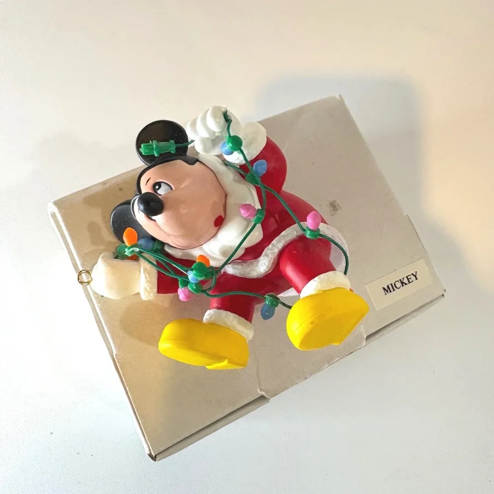 Disney Mickey Mouse Santa Christmas Ornament Tangled in Lights Vintage Holiday